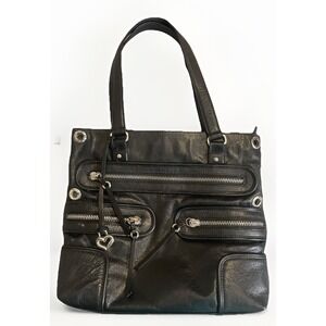 Brighton Morrison Black leather messenger bag with silver hardware #leather